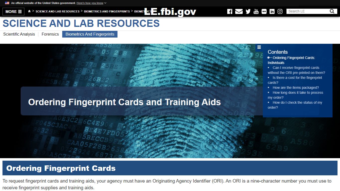 Ordering Fingerprint Cards and Training Aids — LE - Law Enforcement